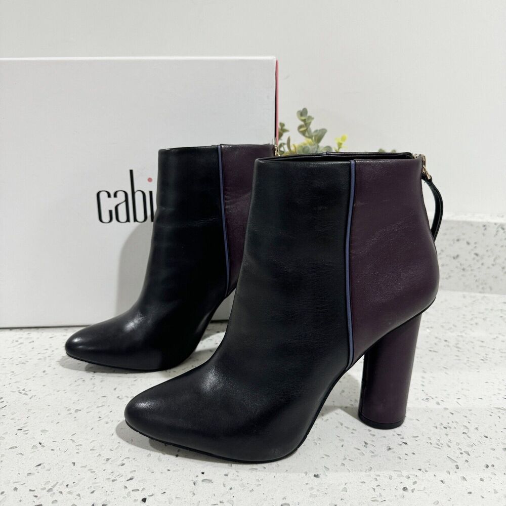 CAbi 6004 Color Block Heeled Booties Ankle Boots Wine Red Black Size 8.5
